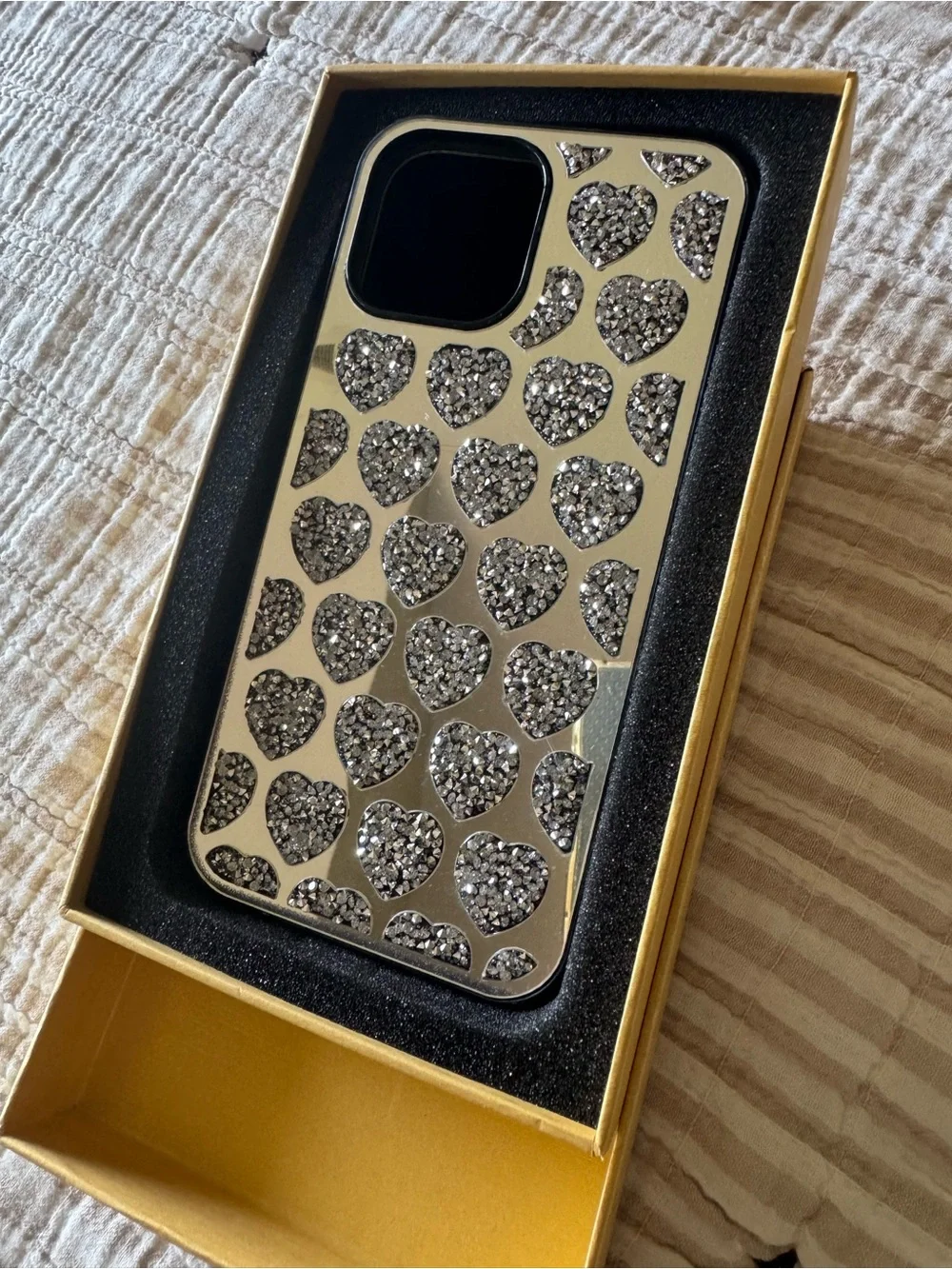 Lux Addiction Crystal Heart Mirror Glitter Phone Case - Silver